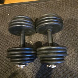 40lb Each Adjustable Dumbbells With Rubber Coated 1inch Weight Plates 