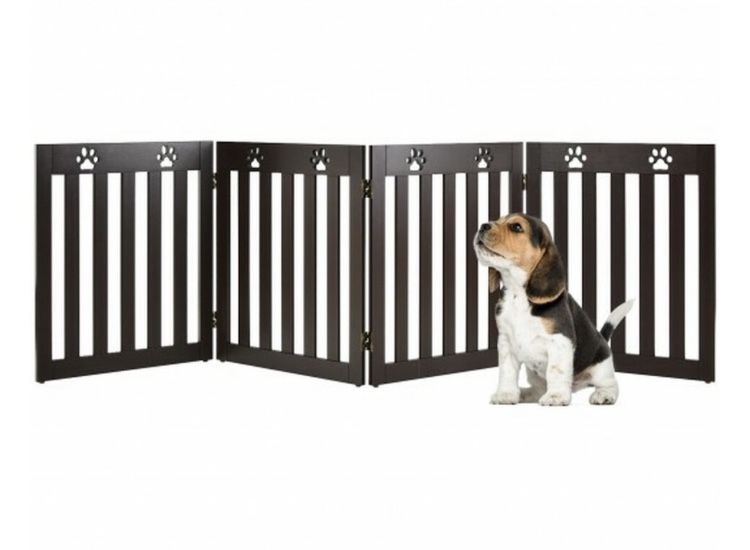 24" Folding Wooden Freestanding Pet Gate Dog Gate With 360° Hinge -Espresso 