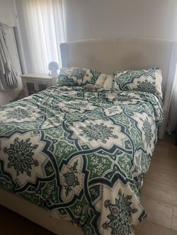 Queen Cream Oatmeal Linen Bed Frame