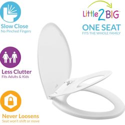 Little2Big Toilet Seat with Built-In Toddler Potty Training Seat, Slow Close, Easy to Install, Made in USA, ELONGATED, White