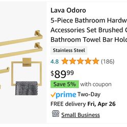  Bathroom Hardware Accessories Set Brushed Gold, Bathroom Towel Bar Holder Sets Wall Mounted Stainless Steel