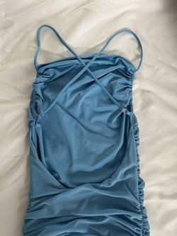 princess polly baby blue dress Held My Breath Strapless Babydoll Mini Dress | Blue Gingham | Womens main image 1