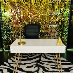White Office Desk With Gold Legs