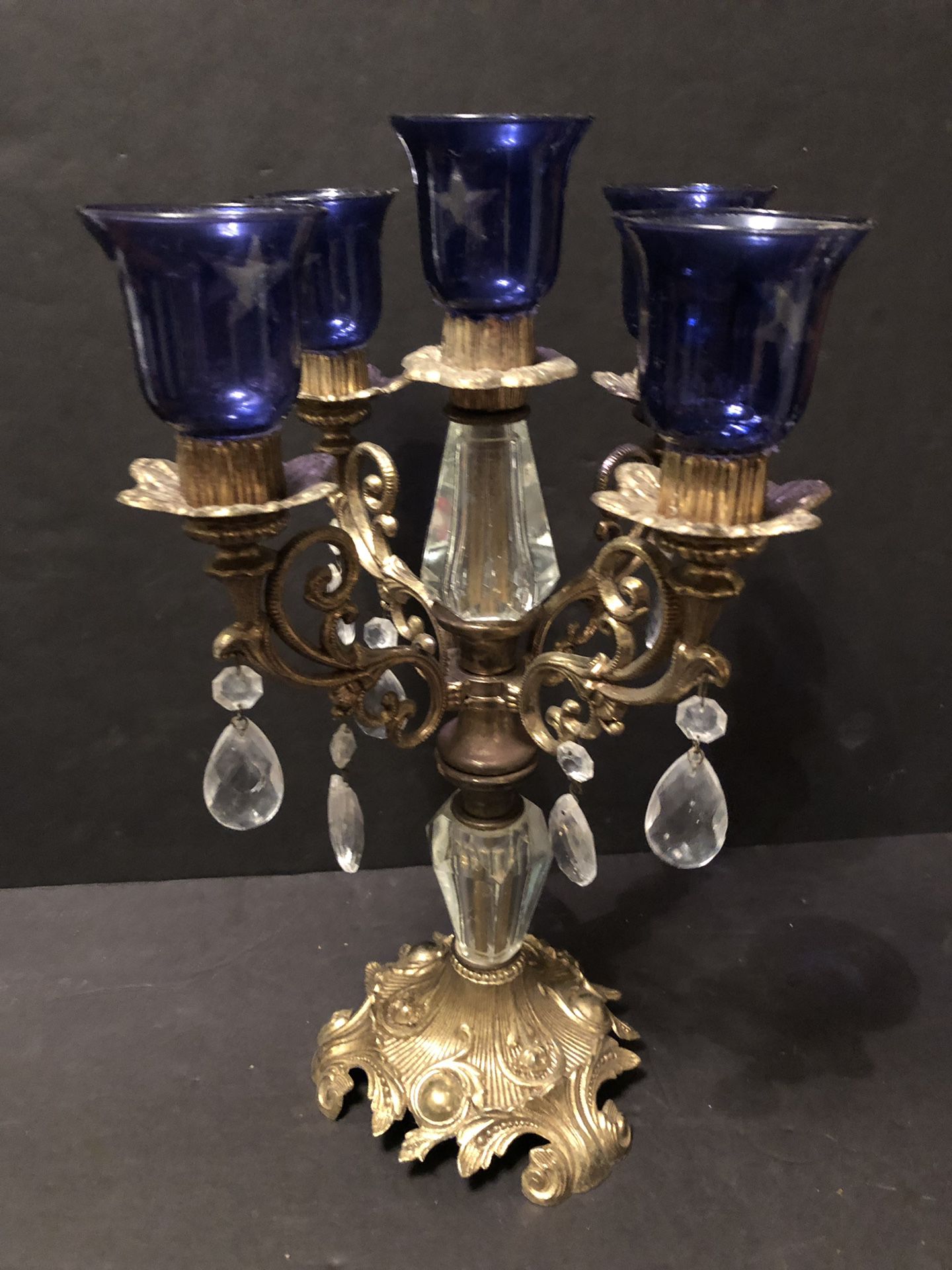 Vintage Cast Metal Candelabra 5 Candlestick Holder Ornate Brass Detailed