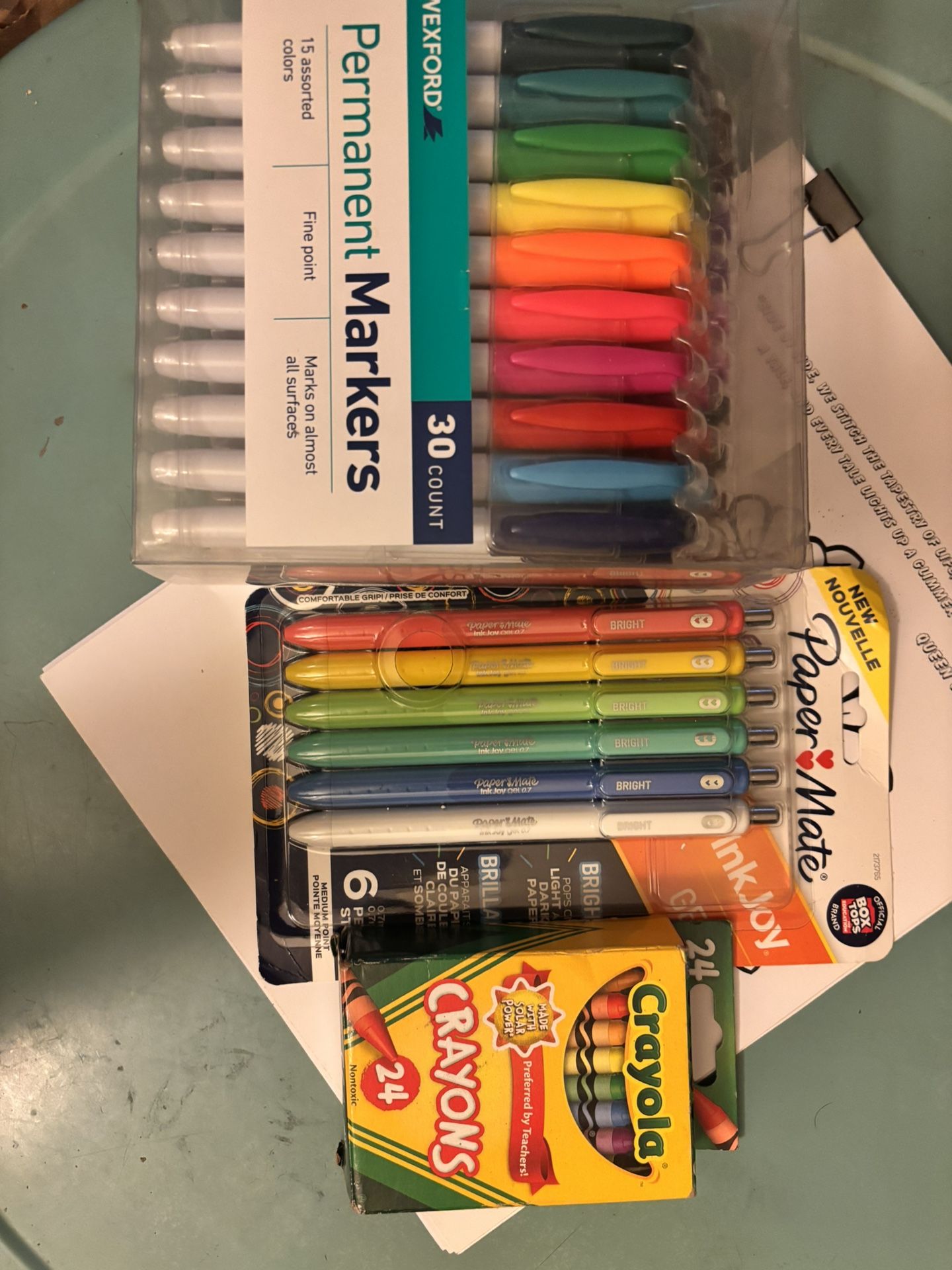Bundle Of 16 Coloring Pages, Crayons, Gel Pens And Permanent Fine Tip Markers