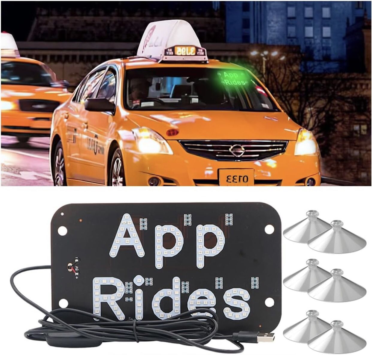 LED Light Signs for Cars, App Rides Glow LED Sign Lights,  with Suction Cups (Glows Green)