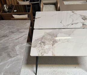 Dining Table with Sintered Stone Tabletop and Metal Legs, 63 Rectangular Modern Kitchen & Dining Room Table