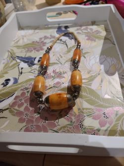 Vintage Silver And bone Necklace ,beads Are Big 1 1/2 Each