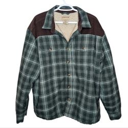 Scandia Woods Green Plaid Button Down Sherpa Lined Barn Style Jacket