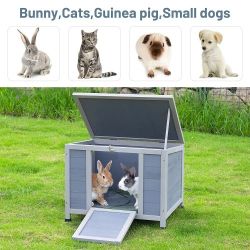 24inches Wooden Catio Outdoor Cat House Small Animal House，Rabbit Hutch Indoor，Stable Weatherproof Bunny Cage Pet Shelter for Small Cat Dog Rabbit NEW