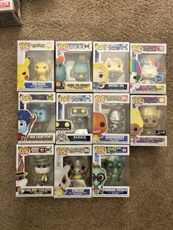 Funko Pop:Pikachu,Mimic The Monkey,invisible Girl,troll,Ian Lightfoot,Herbie,charmander,troll, Bugs Bunny, Cubone,squidward