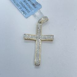 Gold Diamond Cross Pendant 10K New 