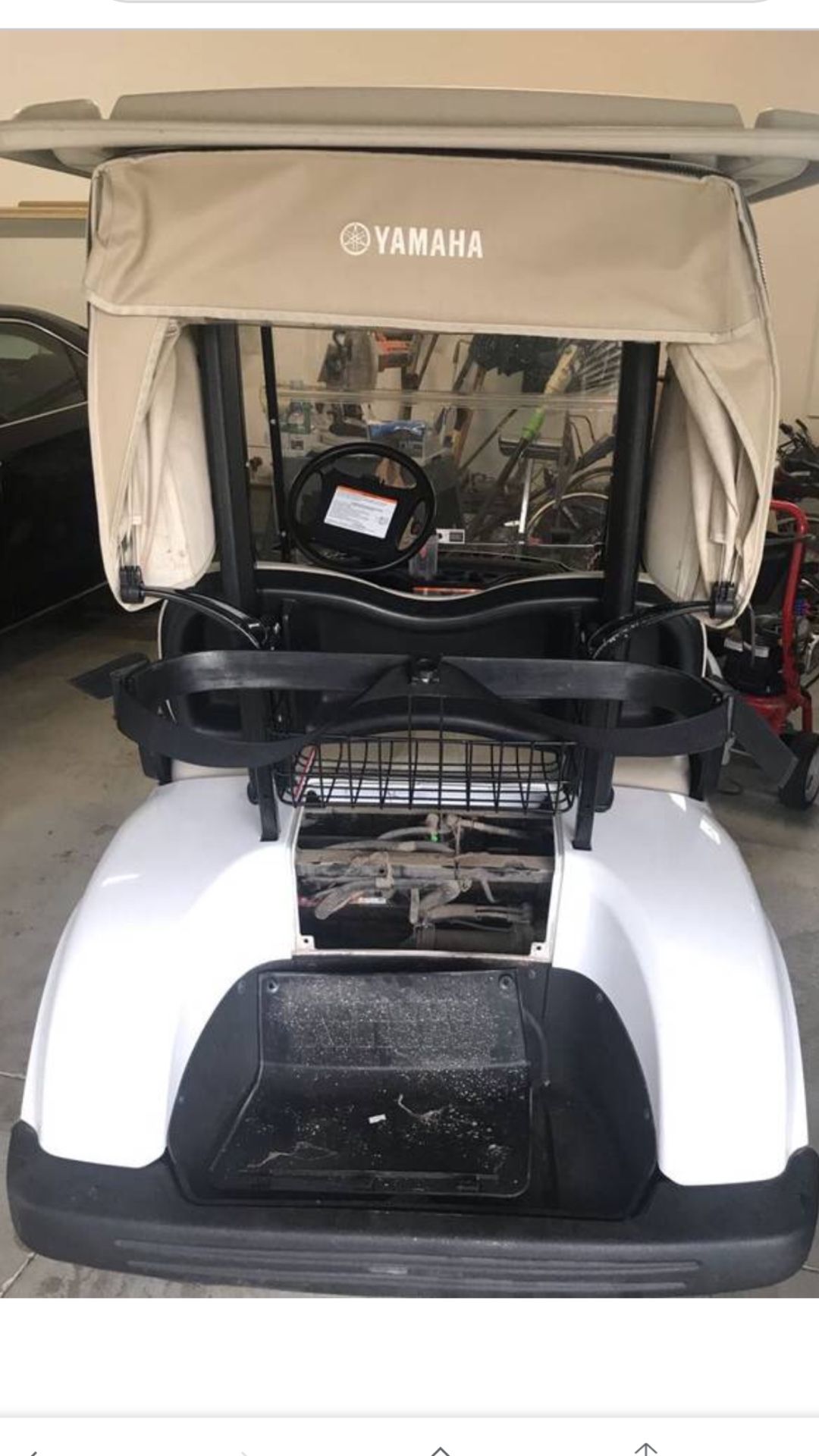 Golf cart bag basket and golf bag holder and rain canopy and 4 wheels and hub caps