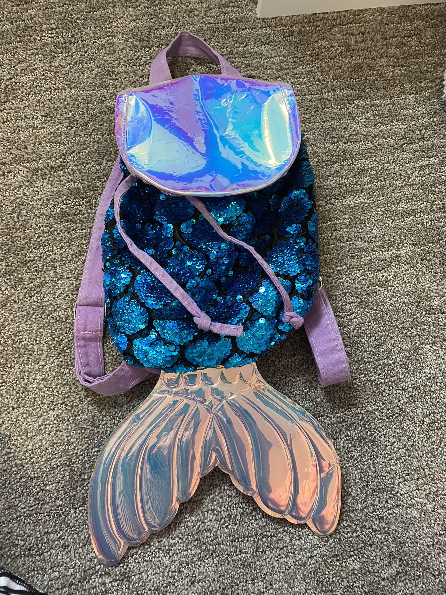 Mermaid Reversible Flip Sequin Drawstring Backpack Turquoise Purple