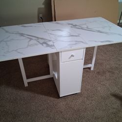 White Folding Kitchen Dining Table Space Dabbing Brand New