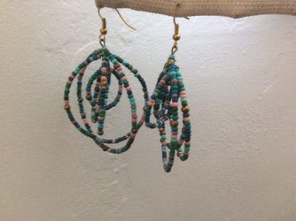 Jewelry Large Hoop Dangle Beaded Earrings  