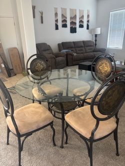 Round Glass Dining Table with 4 Chairs