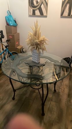Round Glass Top Dining Table with Iron Base