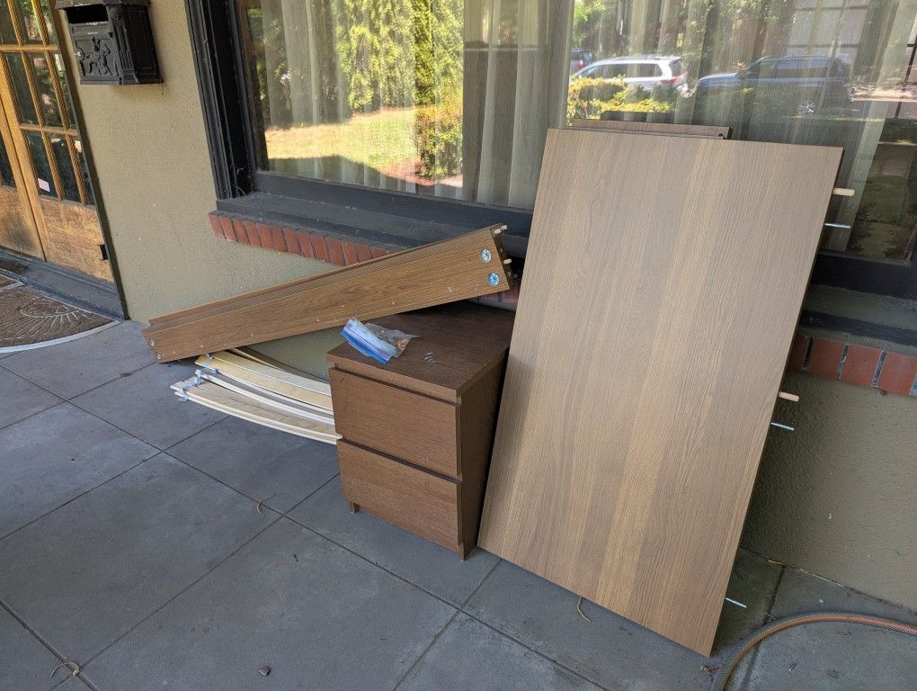 Free IKEA Twin Bed And Nightstand - Brown Faux Wood