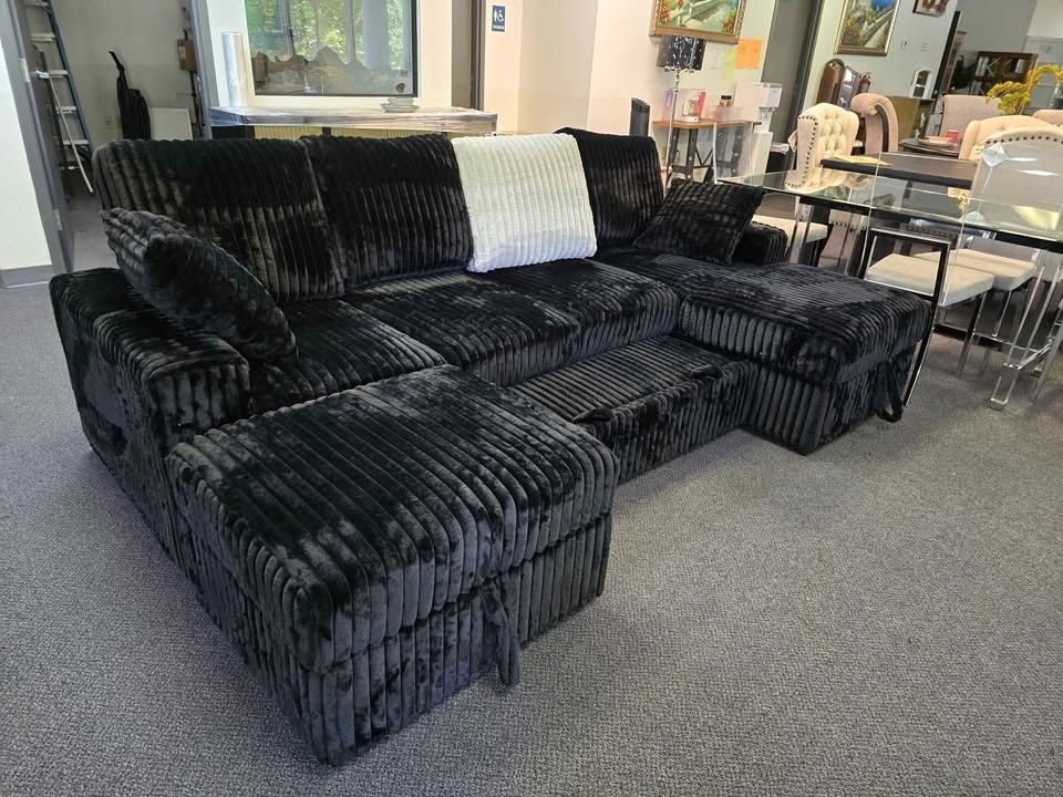 Pull Out Sleeper Bed + Sectional Available In Black And Gray