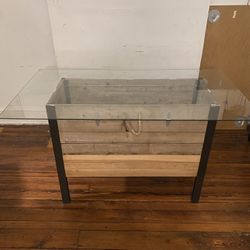 VINTAGE RARE WOOD DINING TABLE WITH GLASS TOP‼️ WITH STORAGE‼️