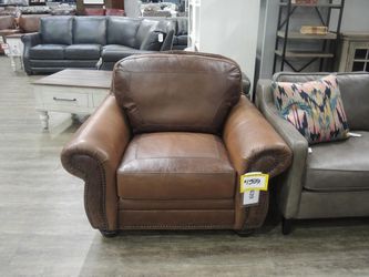 Rocky Mountain Leather Stowe Brown Leather Chair with Tooled Accents & Nailhead Trim