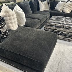 Black Roman Mink Three Piece Sectional 