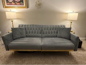 ACMEASE Grey Velvet Futon Sofa