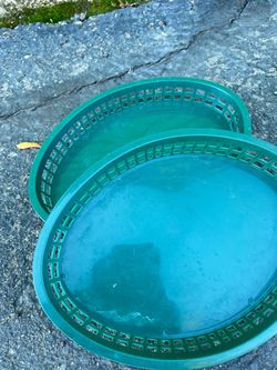 Set of 2 forest green plastic oval platter basket