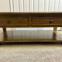 Coffee Table with Drawers and Shelf – Solid Wood