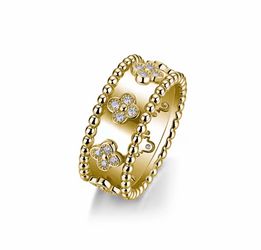 0.32 CTW S925 Sterling Silver Four Leaf Clover Moissanite Ring Beaded Edge Wide Band Fashion Ring for Women