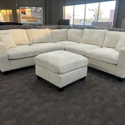 Cream Modern Sectional W/ Free Ottoman 