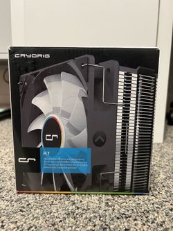 The image shows the retail packaging for the Cryorig H7 Tower Cooler, a compact air-cooling solution for desktop CPUs. Known for its high compatibilit