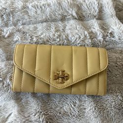 Tory Burch Yellow Leather Quilted Envelope Wallet