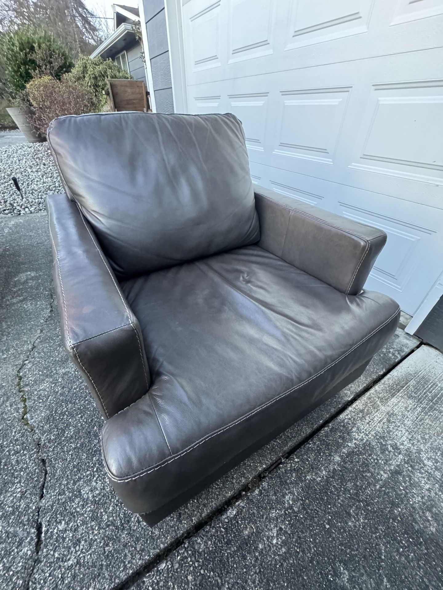 (2) Gray Leather Chairs 