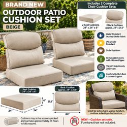 Outdoor Patio Chair Cushions Set – 24” x 24” – 6” Thick – Beige – 2 Pack