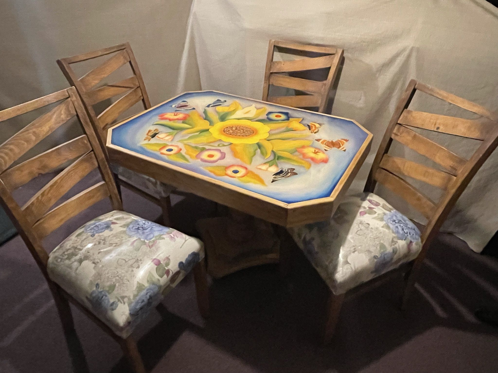 New Handcarved Wood Mesa Butterfly 🦋mariposa & flower dining table 4 🪑chairs