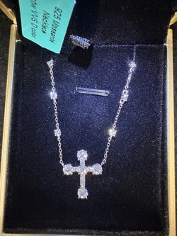 925 Sterling Silver moissanite cross necklace