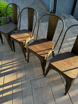 Set of 4 Industrial Style (Tolix) Chairs with Wood Seats