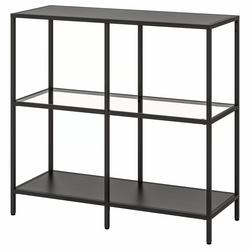 Shelf unit, black-brown/glass, 39 3/8x36 5/8 "