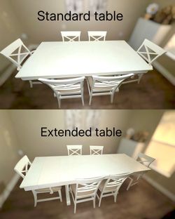 White Extendable Dining Table Set w/ Chairs