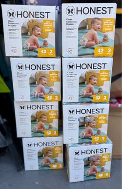 Honest Diapers size 3, 7 boxes available: $13 each, 2 for $25, or all 7 for $85