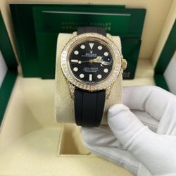 Rolex Yacht-Master 42 Yellow Gold Baguette Bezel Diamond Set Case/Buckle 226668TBR