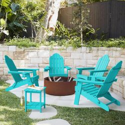 Foldable Adirondack Chairs with Cup Holders, Aruba Blue (Set of 4)