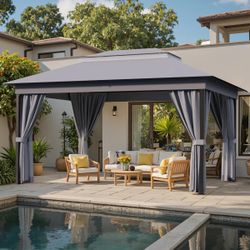 13x10 Ft Outdoor Gazebo Canopy Tent with Double Roof and Detachable Curtains for Garden and Deck worth $600