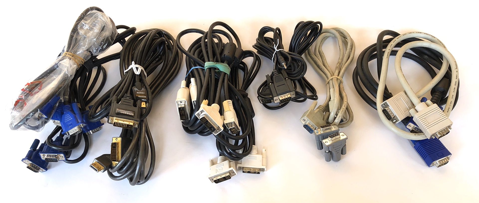 Assorted computer monitor and audio cables