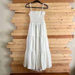 Blu Pepper Women’s Off White Smocked Bodice Spaghetti Straps Sexy Ties Back Maxi Dress Size L