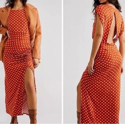 Free People Lakeside Heart Printed Midi Dress Orange Ginger Combo