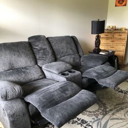 Grey Recliner Couch Loveseat