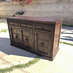 Antique Indian Wooden Buffet Storage Credenza 